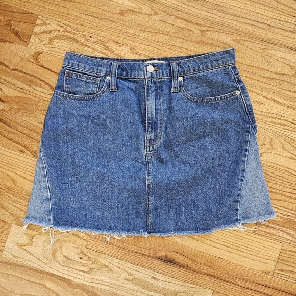 Madewell Size 30 (10) Rigid Denim A-line Mini Skirt Two Tone Stretchy Mid Wash - Picture 4 of 9